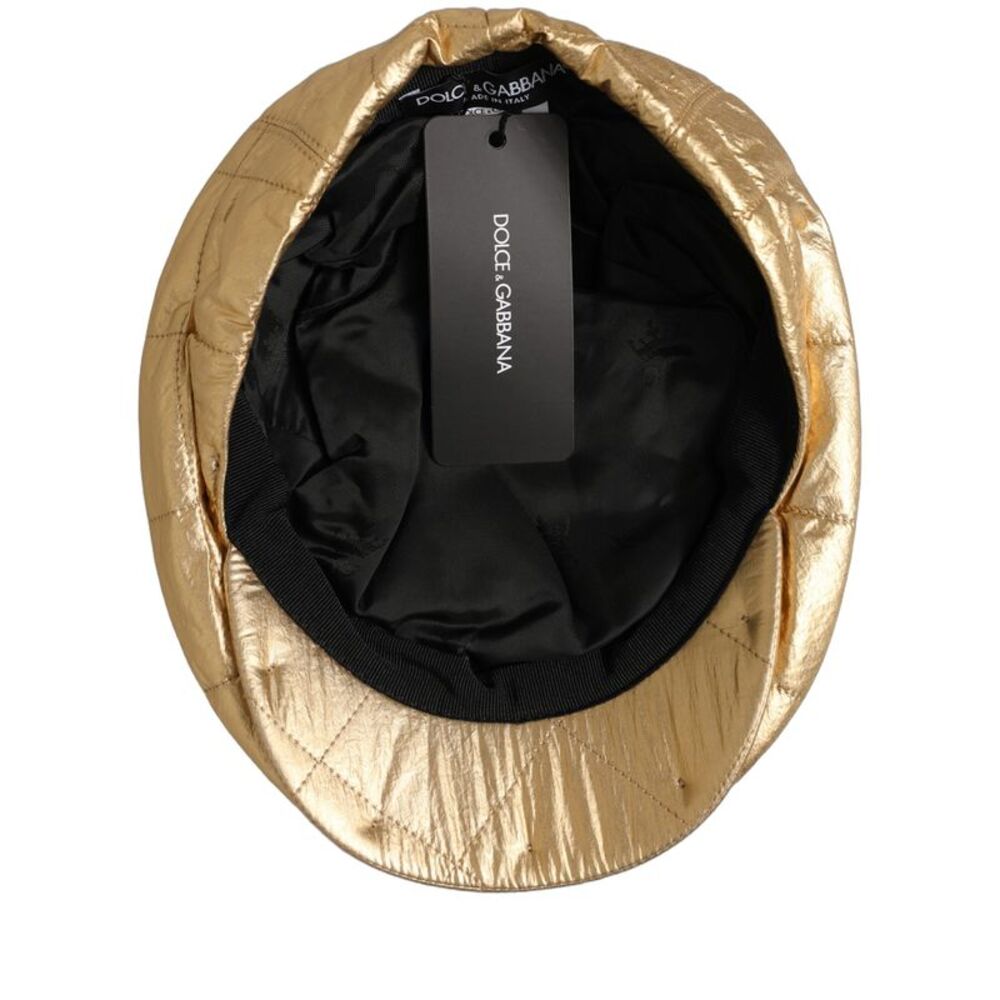 Dolce & Gabbana Men Gold Wide Quilted Newsboy Capello Men's Hat